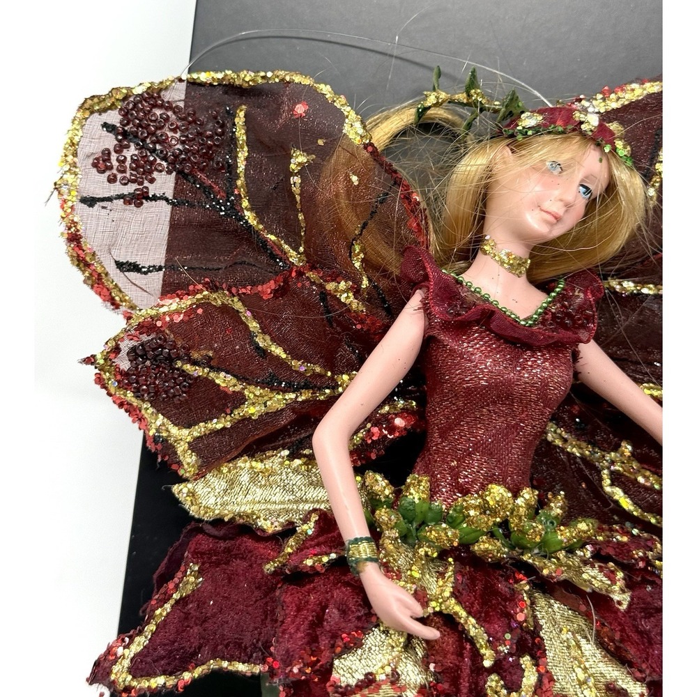 Mark Roberts Fairy Hanging Ornament Fabric Art Doll w/ Flowers & Wings Vintage C - Picture 3 of 6